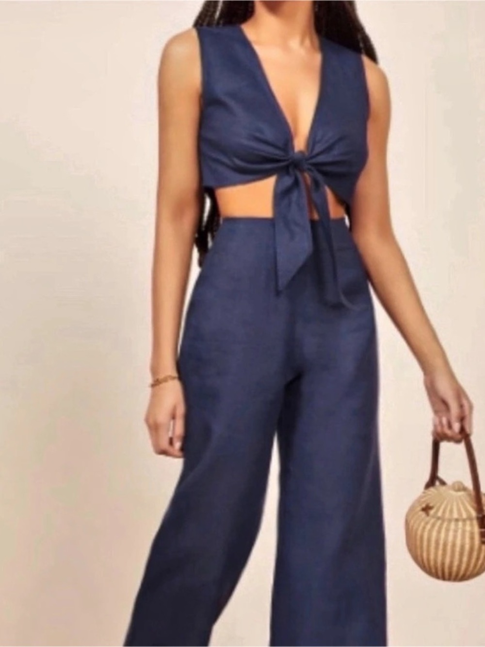 Reformation Blue Tie-Front Crop Top